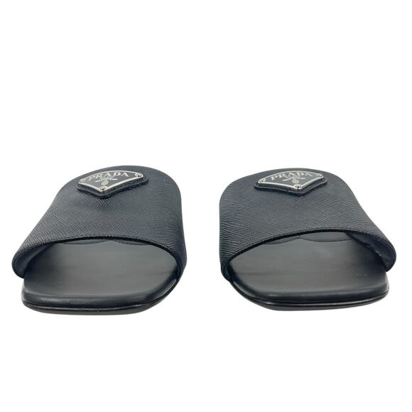 Prada Saffiano Triangle Logo Plaque Slide Flat Sandal Black Size 36.5 - Picture 4 of 11